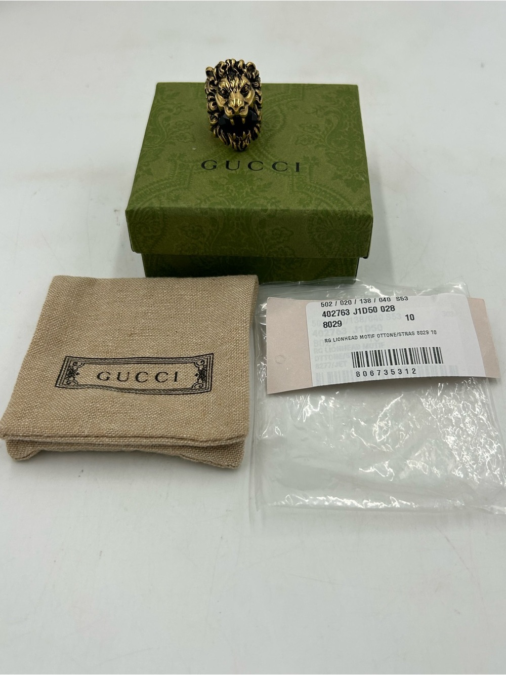 Unisex Gucci Lion Head Ring in Antique Gold finish size 5, made in Italy - Picture 2 of 10